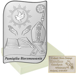 Srebrny Obrazek Pamiątka Bierzmowania Grawer