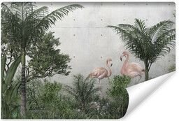 Muralo Fototapeta Flamingi i drzewa na betonie 300x210cm
