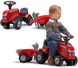 FALK Traktorek Baby Massey Ferguson Czerwony z Przyczepką