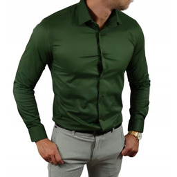 Klasyczna koszula slim fit oliwkowa elegancka ESP06 -