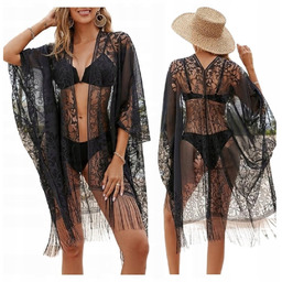SEKSOWNE PAREO NA PLAŻĘ ELEGANCKIE KORONKOWE KIMONO PLAŻOWE