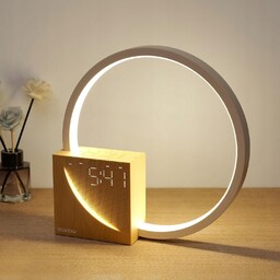 Lampka nocna Led z budzikiem Usb drewniana dźwięki