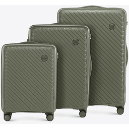 Zestaw walizek z polipropylenu w tłoczone paski ciemny