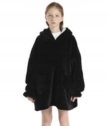 Cieplutki Koc Bluza Z Rękawami I Kapturem Czarna