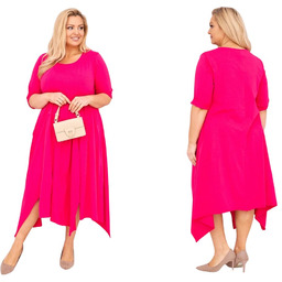 Fuksja sukienka damska bawełniana Plus Size asymetryczna