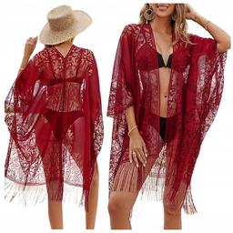 SEKSOWNE PAREO NA PLAŻĘ ELEGANCKIE KORONKOWE KIMONO PLAŻOWE