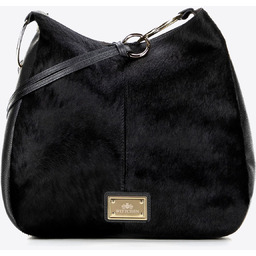 Skórzana torebka worek z naturalnego włosia czarna