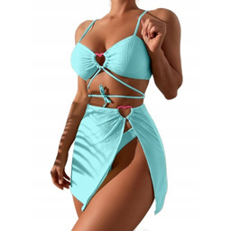 Strój Kąpielowy 3-Częściowy Błękitny Komplet Bikini Spódniczka S