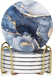 6 szt. granatowe marmurowe abstrakcyjne ceramiczne podstawki