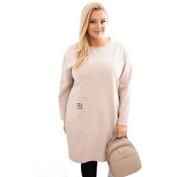 Beżowy sukienka damska masełkowa Plus Size z kieszenią