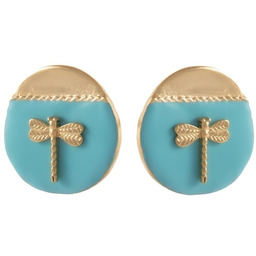 Kolczyki sztyfty z ważką w malowanym kole