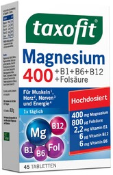 Magnez 400+B1+B6+B12+Kwas foliowy TAXOFIT, 45 tabletek