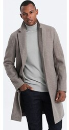 Męski lekki płaszcz jednorzędowy - jasnobrązowy V4 OM-COWC-0104