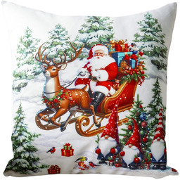 Poszewka bożonarodzeniowa biała w Świętego Mikołaja z prezentami