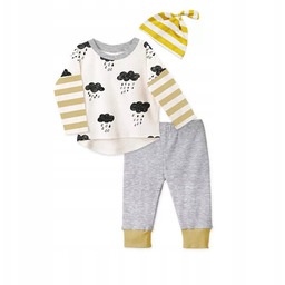 Piżamka zestaw niemowlęcy chmurki bluza spodnie czapka 68