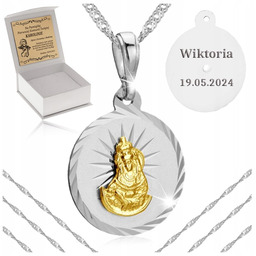 Srebrny Łańcuszek Pozłacany Medalik 925 Matka Boska Ostrobramska