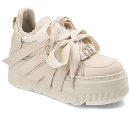 Chebello Beżowe Sneakersy Eleganckie Obuwie Damskie Na Platformie