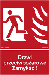 BB011 DRZWI PRZECIWPOŻAROWE ZAMYKAĆ! KIERUNEK DROGI EWAKUACYJNEJ