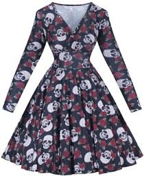 Sukienka alternatywna ROCKABILLY PIN UP w czaszki róże