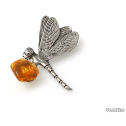 BROSZKA WAŻKA Z BURSZTYNEM bursztyn japan style zwierzęta