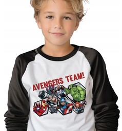 Piżama Dziecięca Czarno-Biała AVENGERS TEAM Superbohaterowie Wzory -