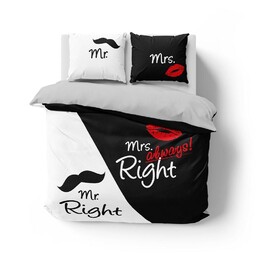 Detexpol Pościel bawełniana 160x200 Mr Mrs biała czarna