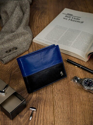 Portfel męski skórzany RFID Rovicky N01-VT2 czarno-niebieski