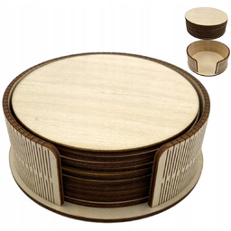 Zestaw pudełko podkładki pod kubek 9cm okrągłe10szt sklejka