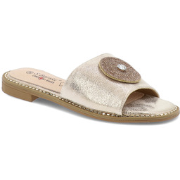 S.Barski Złote Klapki Eleganckie Obuwie Damskie