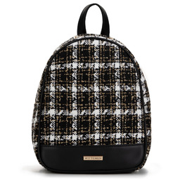 Damski plecak z tkaniny bouclé czarno - biały