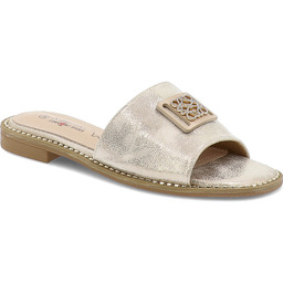 S.Barski Złote Klapki Obuwie Damskie Na Płaskiej Podeszwie