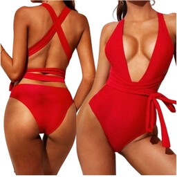 Jednoczęściowy Strój Kąpielowy Czerwony Sexi Monokini Z Dekoltem