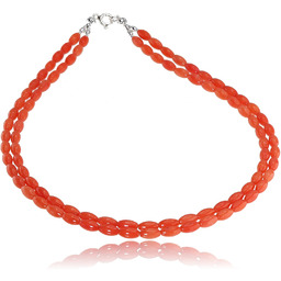 Naturalny Koral Podwójny Naszyjnik Srebro