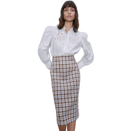 Spódnica damska Zara midi ołówkowa w kratę-XS