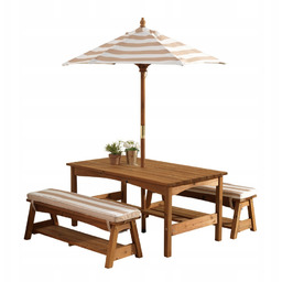 Komplet ogrodowy, stół, ławka, parasol dla dziecka KidKraft