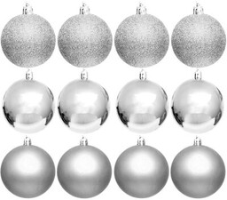 CHRISTMAS DECORATION Bombki 60 mm Srebrny (12 sztuk)