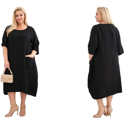 Czarna sukienka damska Plus Size wiskozowa z kieszeniami