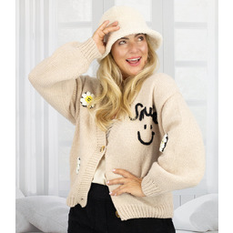 Modny kardigan sweter z naszywkami na guziki