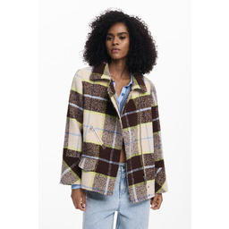 Krótki dwurzędowy płaszcz w kratę