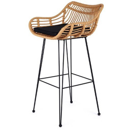 Hoker z oparciem rattanowy naturalny / czarny H105