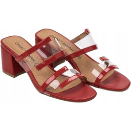 Chattawak Klapki Czerwone Wsuwane na Obcasie Damskie 36