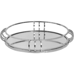 TACA metalowo-szklana, chromowana rama, lustrzane dno, styl glamour