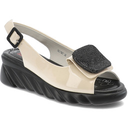 Artiker Beżowe Sandały Modne Lakierowane Obuwie Damskie