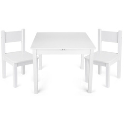Drewniany stolik dla dzieci i dwa krzesełka White,