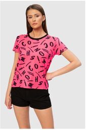 MOSCHINO Różowy t-shirt damski w czarne litery