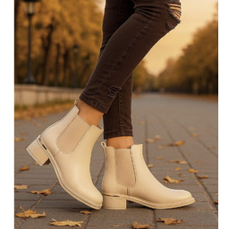 Beżowe botki sztyblety z ociepleniem