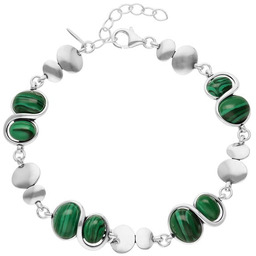 Srebrna bransoletka 925 regulowana gładka z zielonymi kamieniami