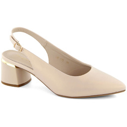 Sandały damskie eleganckie pełne w szpic beżowe perłowe