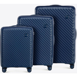 Zestaw walizek z polipropylenu w tłoczone paski granatowy