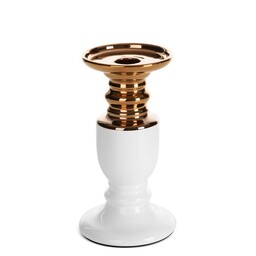 Eurofirany Świecznik ceramiczny Lari 2 9x17 biały złoty
